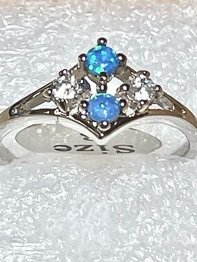 Blue Fire Opal and Cubic Zirconia Ring